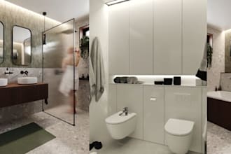 design luxury bathroom interior, bathtub design toilet design, 3d rendering