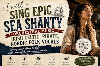 sing epic sea shanty, orchestral music, irish celtic, pirate, nordic folk vocals