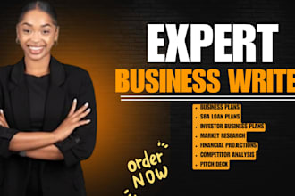 write a professional business plan for startups, sba loans, and investors