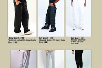 create modern product catalog for pants clothes and fashion