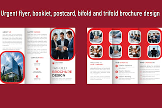 do premium booklet, flyer, postcard, bifold, and trifold brochure designs