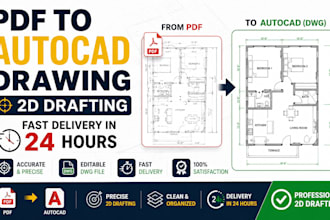convert PDF to autocad drawing and 2d drafting fast in 24h