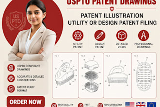 draw uspto patent drawing , patent illustration, utility or design patent filing