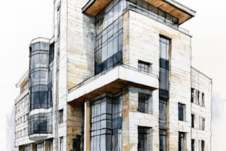 render architecture and interior concept in watercolor