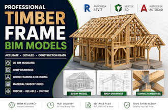 create timber frame bim models in revit, vertex bd and autocad