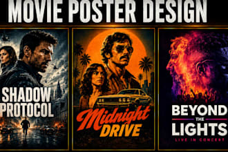 design cinematic movie posters sports flyers event or film posters new year card