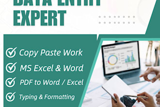 expert data entry, copy paste, ms excel and word work, pdf