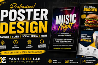 design professional poster, banner and social media post