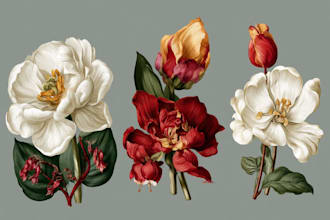 create botanical illustration of flower logo illustration