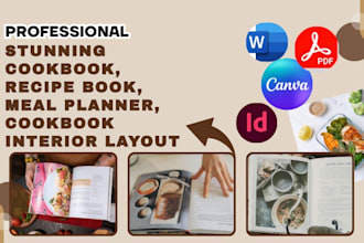 design stunning cookbook, recipe book, meal planner, cookbook interior layout