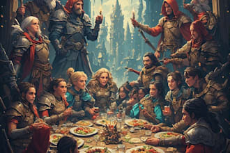 draw dnd character and dnd party illustration