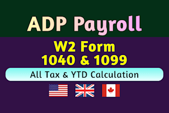 create adp payroll, stubs, payslips, w2, 1099, and 1040 tax return