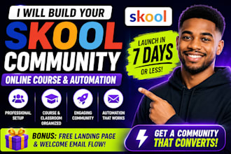 skool community setup, online course, membership and automation