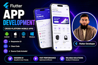 develop a flutter app for android, ios, web and windows