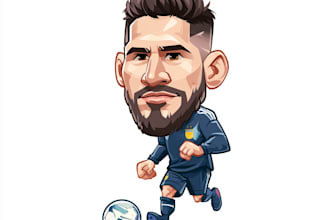 draw sports cartoon with big head or caricature style