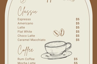 design a modern and professional restaurant menu