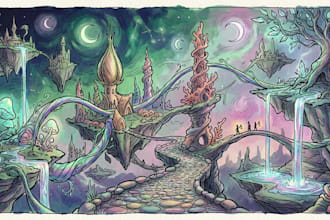 illustrate a surreal landscape or city drawing