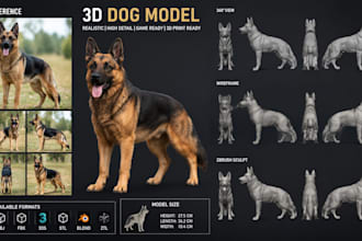 do realistic 3d dog , dragon, creature, bones, character modeling and 3d sculpt