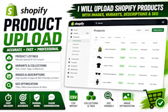 upload shopify products with images variants descriptions and SEO