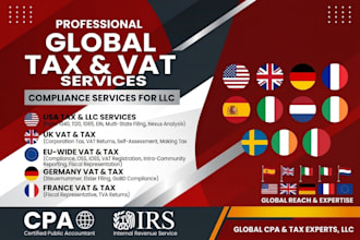 do tax filling, vat id, llc ,CPA, irs for US, UK canada germany france europe