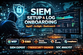 set up qradar rapid7, arcsight, elastic elk siem and onboard log sources