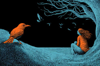 draw a vintage art illustration with linocut style