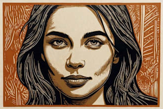 draw a custom portrait in linocut style