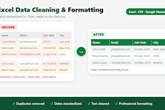 do excel data cleaning, formatting and remove duplicates
