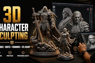 sculpt 3d characters, miniatures, figurines and busts statue for 3d printing