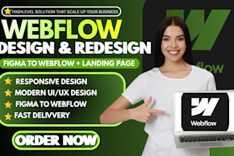 redesign webflow website, design webflow landing page, convert figma to webflow