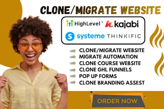 clone migrate gohighlevel thinkific kajabi website funnels gohighlevel saas