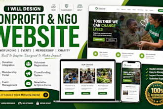 design nonprofit ngo website with crowdfunding event membership charity website