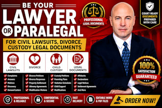 be your lawyer or paralegal for civil lawsuits, divorce, custody legal documents