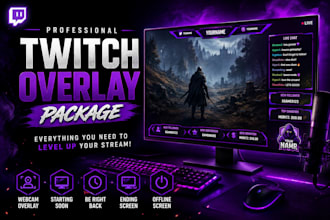 design a professional twitch overlay stream package