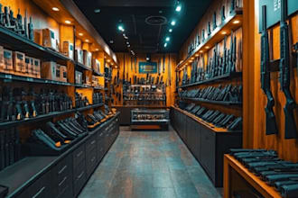 remodel private 3d interior gun shop design, tactical weapon store, 3d rendering