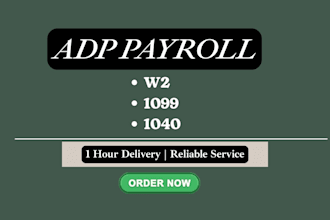 create adp payroll, stubs, payslips, w2, 1099, and 1040 tax return