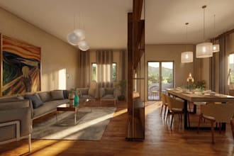 deft 3d apartment interior,2d layout plan,cozy design,open space, cgi rendering
