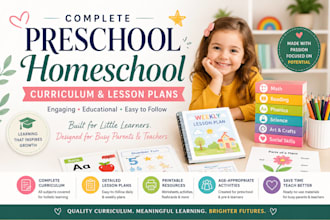 create a complete preschool, homeschool curriculum, lesson plans, worksheet