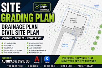 design site grading plan, drainage plan, civil site plan in civil 3d and autocad