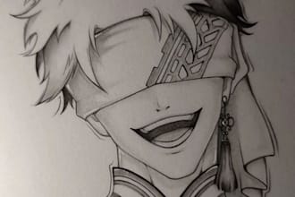 draw beautiful anime art and pencil sketch illustration