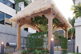 redesign 3d outdoor lounge,gazebo layout,urban garden,cgi backyard llandandscape