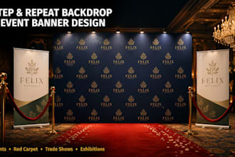 design step and repeat backdrop banner roll up and event signage design