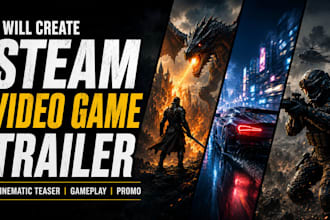 create steam video game trailer, cinematic teaser, gameplay trailer promo video