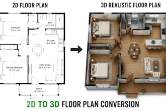 convert 2d floor plans to realistic 3d floor plans with interior rendering fast