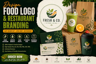 design food logo restaurant branding cafe brand kit, restaurant fruit, juice bar