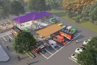 design food truck park, community event space, pop up market design,patio layout