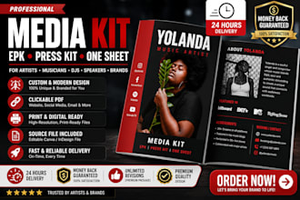 a premium media kit, press kit, epk, and sale sheet design, one sheet