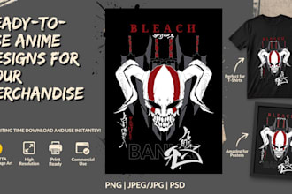 provide ready to use bleach anime fanart digital products
