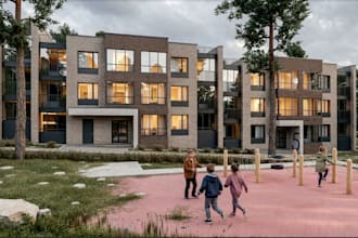 renovate apartments exterior, render outdoor living space,cgi image for interior