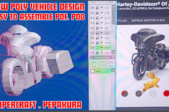 build printable low poly vehicle, logo papercraft and pepakura templates